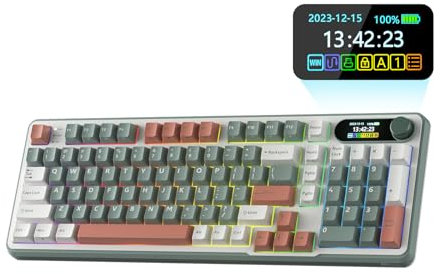 RK ROYAL KLUDGE S98 Mechanische Tastatur mit Smart Display & Knopf, Top Mount 96% Kabellose Mechanische Tastatur BT/2.4G/USB-C, Hot-Swap-fähige, Software, Massiver Akku, 98 Tasten, QWERTY