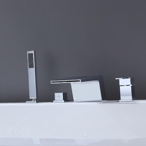 XJTNLB Robinet Douche Baignoire Mitigeur Cascade Baignoire 4 Trous Robinet de Douche avec Flexible de Douche Chrome,4 Trous