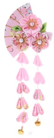 C-120-1 Rosa Handmade Fächerform Sakura Kirschblüte Stoff Blumen Quasten Haarclip Haarspange Japan Geisha Kimono Accessoir
