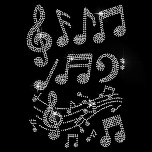 MAYJOYDIY Music Note Rhinestone Iron on Hotfix Transfer Decal White Music Iron On Rhinestone Crystal T-Shirt Transfer Heat Transfer Bling Patch Rhinestone Sticker for Jacket Bags Jeans Craft