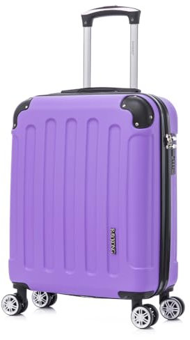 RAYKONG Maleta Cabina ABS 55x40x20cm (44L) - Maxima aprovechamiento de Capacidad - 4 Ruedas Giratorias Dobles con 360ª - Candado Incrustado - Morada