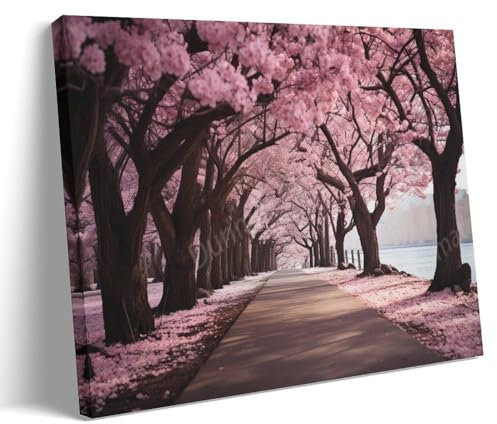 DEBAOKA Kunstdruck auf Leinwand, Motiv: Park, Kirschblüte, modern, See, Rosa, Natur, Blume, gerahmtes Poster, Kunstwerk für Schlafzimmer, Wohnzimmer, Büro, 20 x 30 cm (B x L)