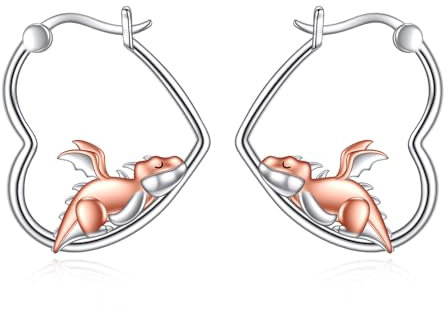 YFN Drachen Ohrringe Sterling Silber Tier Herz Creolen Baumeln Tropfen niedlichen Drachen Schmuck Geschenke für Damen Mädchen