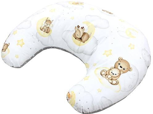 TupTam Baby Stillkissen Klein mit Baumwoll-Bezug, Farbe: Tiere/Sterne/Grau