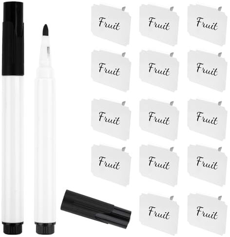 14 Pcs Labels for Baskets,Plastic Basket Labels Clip On with 2 Pcs Marker pens,Removable Clip On Label for Storage Bins Fabric Organization Box(White)