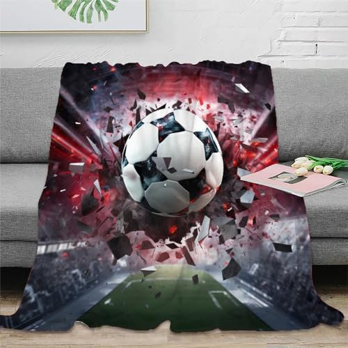 Fußball Sofadecke 3D Druck Flanell Decke Couchdecke Flauschig Warm Weichen Bett Decken Kuscheldecke Für Mädchen Jungen 80x90inch(200x230cm)