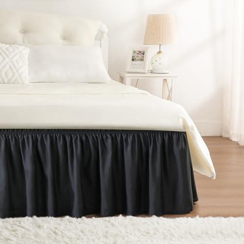 RIMELA Tour de lit élastique noir pour très grand lit facile à installer - Polyester brossé doux - Hauteur de 38 cm - (150 x 200 cm)