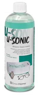 ERRECHOME U-Sonic, Ultrasonic Cleaner Solution for Ultrasonic Machine Cleaners, Concentrate, Effective and Gentle Formulation to clean Jewels, Glasses, Dentures, Small Accessories, 1 L Bottle
