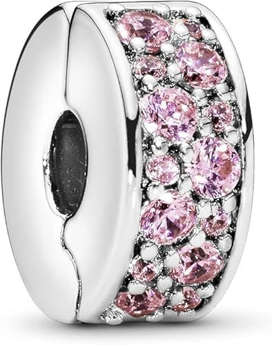 TCZNAF Pink Pavé Clip Charms Bead -Anhänger für europäische Armbänder und Halsketten für Damen