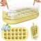PKBD Bac a Glacon avec Couvercle, 18 Pièces Moules Glaçons Presser en Silicone pour Congélateur, Dégagement Facile, Remplissage Rapide Sans Toucher, Bac à Glaçons pour Cocktails, Whisky, Café, Jaune