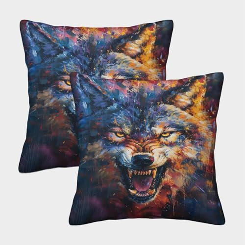 UBZKJDEUI Wolf Kissenhülle 2er Set Kissenbezüge Zierkissen für Sofa Schlafzimmer Wohnzimmer 45x45cm