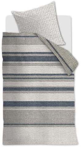 Riviera Maison Rattan Stripes bettwäsche-Set 2 TLG. - 135x200 - Blaugrau - Baumwolle - mit Reißverschluss