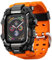 ULTIMAL Rugged Case with Band for Apple Watch Strap 45mm, Compatible with Apple Watch Series 9/8/7 Band, Enhanced Military Grade Shockproof Bumper Cover for iWatch Strap Men (45mm, Orange)