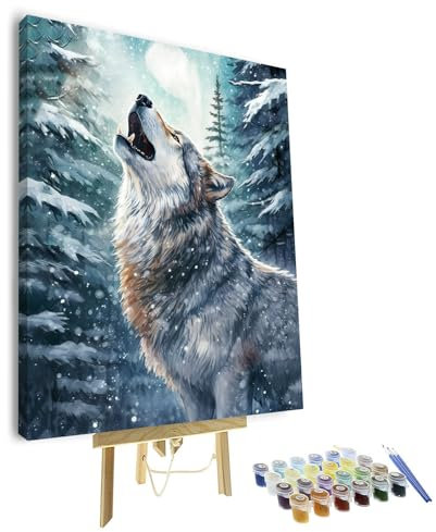 TISHIRON Malen nach Zahlen für Erwachsene Brüllender Wolf Malen nach Zahlen Kit für Erwachsene Heulen Acryl Malen nach Zahlen Kits auf Leinwand Wilde Tiere Ölgemälde für Geschenk16 x20(gerahmt)