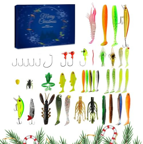 Tyinerc Adventskalender zum Angeln 2024, Adventskalender, Angel-Adventskalender, Countdown-Kalender, Angeln, 24 Tage, Angelköder-Set