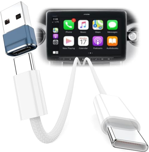 3.3ft USB C CarPlay Cable for Google Pixel 9a Galaxy A16 A56 A36 S24 S25 for iPhone 16 15 iPad 10th Gen Android Auto USB C to Type-C Data Transfer Braided Charge Wire Charging Cable with USB A Adapter