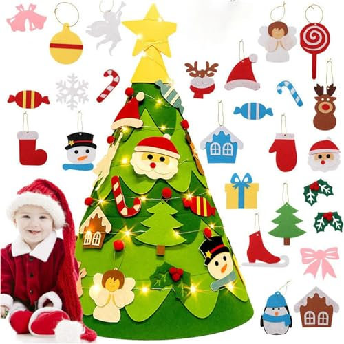NZDFH Dreidimensionaler DIY Filz Weihnachtsbaum Kinder Set 75cm Weihnachtsbaum mit Beleuchtung Weihnachtsbasteln Kinder mit 26 Abnehmbaren Ornamenten Weihnachtsdeko Kinder (ohne akku)