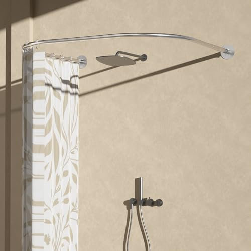 Womamny Duschvorhangstange U Form, 70-95 cm Duschstange Ohne Bohren, Ausziehbare Duschvorhangstange Ohne Bohren, Eckduschstange Duschvorhang Halterung aus Edelstahl