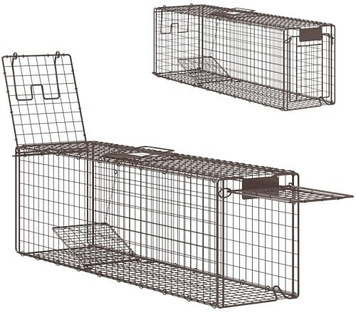 Outsunny Trampa para Animales Vivos 100x24x30 cm Trampa para Ratas con 2 Puertas y Marco de Acero para Interior y Exterior Marrón
