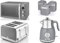 Swan Retro Kitchen Set in Grey Including 1.5L 3KW Temperature Dial Kettle, 4 Slice Toaster, 800W 20L Digital Microwave & Tea, Coffee & Sugar Canisters. Matching Retro Design Set of 6