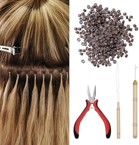 Hair Extensions Tools Kit, Nano Hair Extension Tools, 1 Plier and 2 Loop Threaders, Professional Tools Extension with 200pcs Nano Beads Links for Extending and Removal