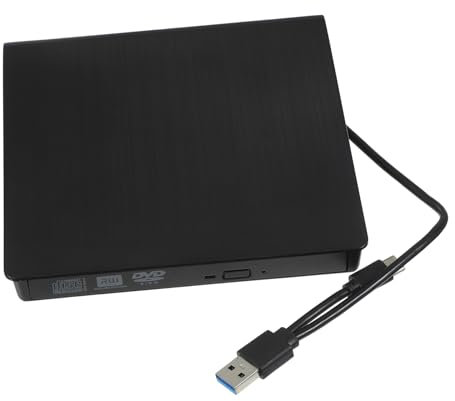 FUNNETOYU Unidad De DVD Externa USB 3.0 y Tipo-c, Grabadora De CD/DVD Externa Portátil para Ordenadores, Interfaz Dual, Color Negro, Compatible Pc y Portátil, Uso Multimedia y Respaldo De Datos