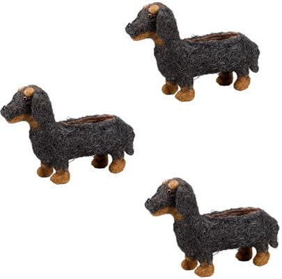Garden Mile Blumentöpfe mit Tiermotiven, Rattan-Stroh, für Garten, Hund, Dekoration, Garten, Rasen und Terrasse, 3 Stück
