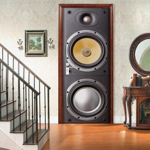 Door Stickers for Interior Doors Sound 3D Door Stickers Self-Adhesive Speaker Peel and Stick Vinyl Murals Sticker Waterproof Door Wallpaper for Living Room Bedroom Decor 85 x 200 cm E507