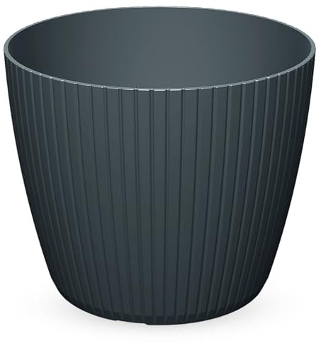 Macetero con diseño de ranuras, redondo, antracita, 38 x 32 cm, de plástico para interior y exterior, para jardín
