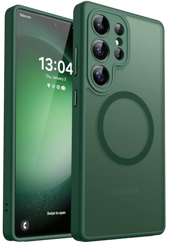 CANSHN für Samsung Galaxy S23 Ultra Hülle mit Kameraschutz, Dunkelgrün | Vollständiger Kameraschutz, kompatibel mit MagSafe, lichtdurchlässig, matt, militärischer Schutz, kratzfest, schmale Passform