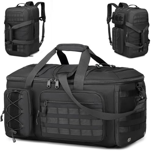 BlesMaller 3 in 1 Reisetasche Handgepäck Rucksack für Herren Damen 50L Taktische Sporttasche mit Nass- & Schuhfach Gym Tasche für Schwimmen Weekender Schwarz