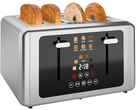 Whall 4 Slice Touch Screen Toaster, Stainless Steel Toasters, Digital Timer, Dual Control Panel, 6 Shade Settings and 6 Bread Types, Smart Wide Slots