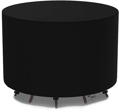 WELL HOME MOBILIARIO & DECORACIÓN Abdeckung für runden Tisch, Ø160 x H 80 cm, wasserdicht, 600D-Polyester, Schwarz, mit UV-Schutz