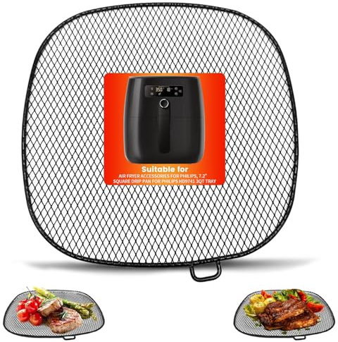 Air Fryer Accessories for Philips, 7.2” Square Drip Pan for Philips HD9741 3QT Tray Rack Compatible with HD9641 HD9721, HD9730, Dishwasher Safe