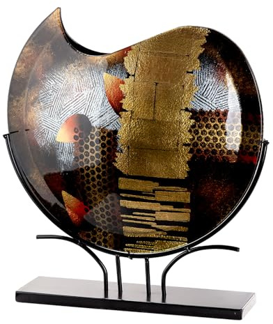 Glas Art Bodenvase Dixion aus Glas - rund - glänzend schwarz - Höhe 51cm x Breite 49 cm - handbemalt - Nicht wasserdicht