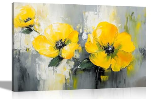 Artley Prints - Abstract Yellow Flower on Branch Canvas Prints Home Office Conservatory Nature Wall Art Ready to Hang Pictures Large 86 x 61cm (34 x 24 inches) A1