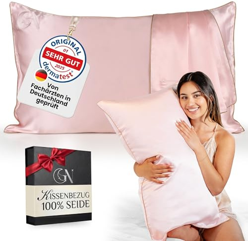 Seidenkissenbezug 40x80 100% Seide für Haut und Haar | Höchste Klasse 6A, 22 Momme | Von Dermatologen Zertifiziert | Seidenkissen | Silk Pillowcase 40x80 (Pink – beigefarbener Rand)