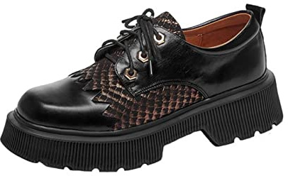 Zapatos de Mujer Vintage Oxfords con Plataforma Gruesa Creepers Zapatos de Cuero Genuino Mujer Primavera con Cordones Comodidad Oficina