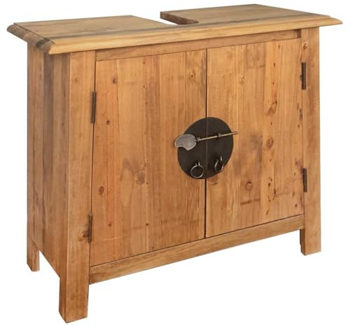 Tonture Meuble lavabo en Bois de pin Massif 70x32x63 cm avec Armoire Rangement Salle de Bain Design Vintage Compact et Stable idéal pour Toilette WC Douche buanderie
