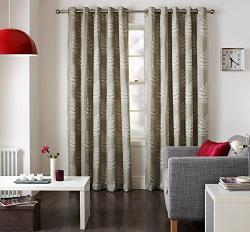 One Pair Of JEFF BANKS FERN Mink Eyelet Lined Curtains 66 W x 72 L - Curtains At Home