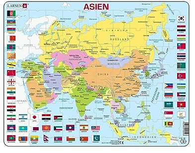 Larsen K44 Asien-Politische Karte, Deutsch Ausgabe, Rahmenpuzzle mit 70 Teilen
