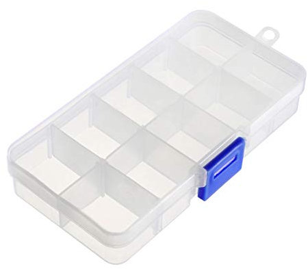 sourcing map Component Storage Box - PP Adjustable 10 Grids Electronic Component Containers Tool Boxes Clear White 130x70x22mm Pack of 4