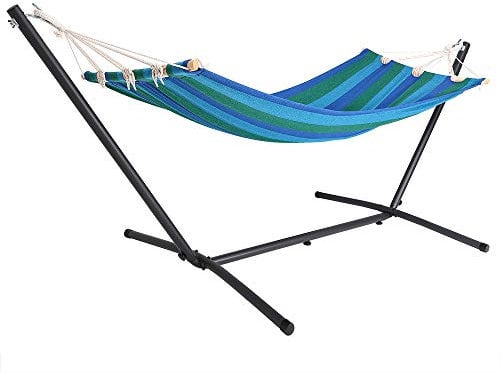 DETEX® Hängematte mit Gestell Strapazierfähig Robust transportabel Outdoor Stabhängematte Reisehängematte Campinghängematte Garten Balkon Blau