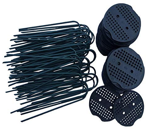 Chifans 50/100 Clou Fixation Jardin Métal Agrafes Forme U Piquets Pelouse, 6 '' Clou en Acier avec Joint en Plastique pour Artificielle/Tissu/Membrane Jardinage vividly