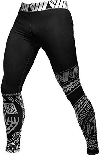 Hardcore Training Ta Moko Herren Spats Leggings Base Layer No Gi Strumpfhose MMA BJJ Grappling Fitness Workout Laufen Schwarz, Schwarz Weiß, Groß