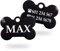 Ibera Gifts - Chapa Perro Grabada en Forma de Hueso, Placa Perro Personalizada para Perros y Gatos Muy Pequeños o Cachorros, Tamaño 22 x 15 mm, Chapa Identificativa Perro y Gato (Negra)