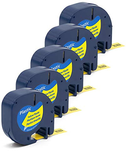 Label Orison Kompatibel mit Dymo Letratag Refill 91222 91202 91332 Schwarz auf Gelb Etikettenband für Dymo Label Maker Refills LT-100H LT-100T XR QX50 200B, 5er-Pack