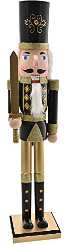 BAKAJI Soldato Schiaccianoci di Natale in Legno Gigante Altezza 106 cm Abiti Dipinti Barba e Capelli in Peluche con Meccanismo Funzionante Decorazioni Natalizie (Design 4)