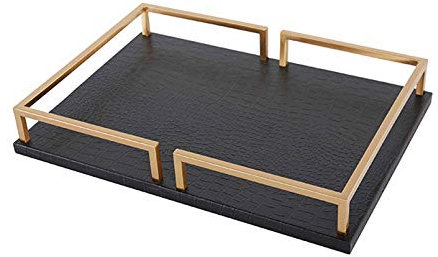 Rectangle Dekorative Tablett Mit Gold Metal Griffe Holz Metall-Handwerk Tablett Schwarz Hauptdekor Luxus Serviertablett Metallgriff Tablett Moderne Couchtisch Tablett Klein Kerzentablett,FBJ262