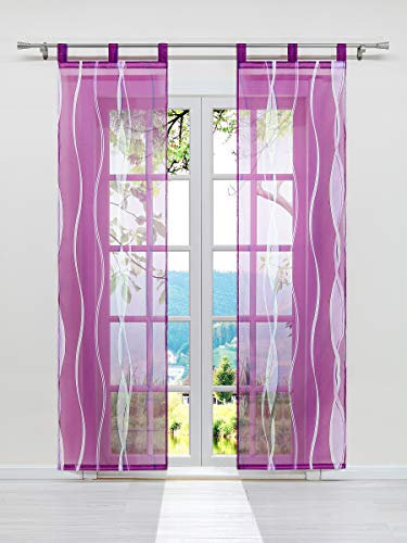 ESLIR 2er Set Flächenvorhänge Schiebegardinen Voile Gardinen mit Schlaufen Schiebevorhang Transparent Vorhang Wellen Muster Violett BxH 57x225cm 2 Stück
